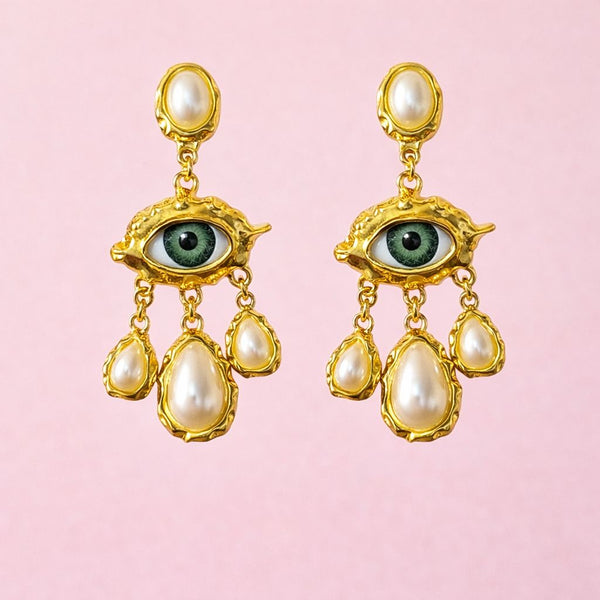 Vintage Evil Eye Pearl Earring