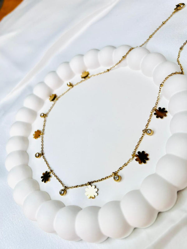 Gold Flower Charm Necklace