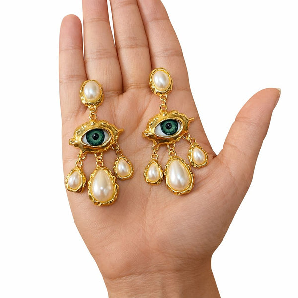 Vintage Evil Eye Pearl Earring
