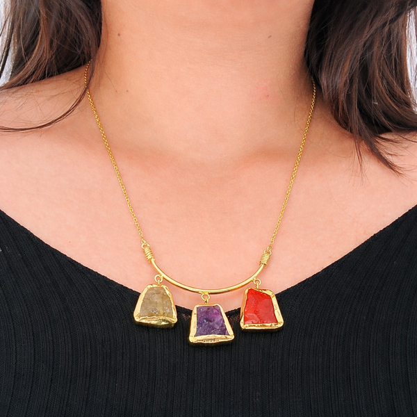 Crystal Chunk U Shape Adjustable Necklace