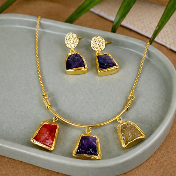 Crystal Chunk U Shape Adjustable Necklace