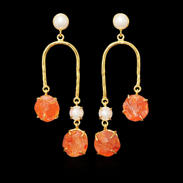 Designer Natural Stone Gold Finish Earrings