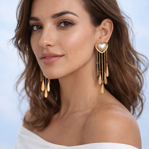 Korean Pearl Heart Statement Earring