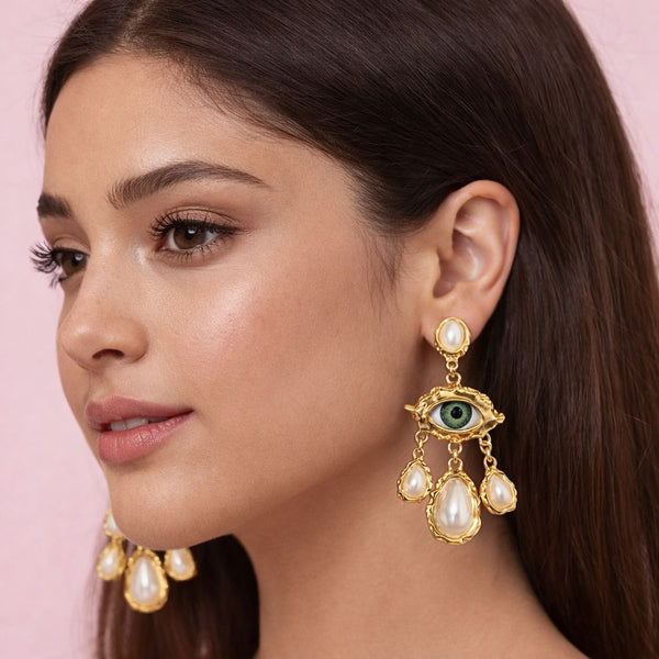 Vintage Evil Eye Pearl Earring